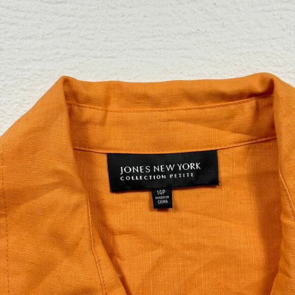 Jones New York Linen Button Front Blazer Orange Jacket, Size 14P - Picture 4 of 6